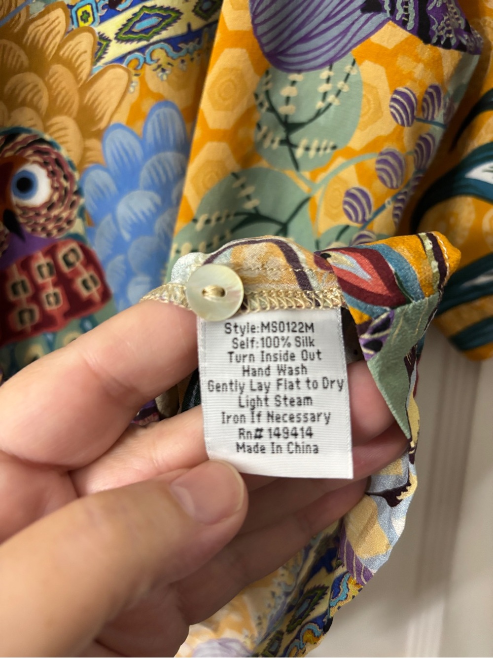 Johnny Was Vibrant Silk Patchwork & Owl Print Blouse - Picture 3 of 15